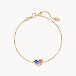 Kendra Scott Ari Heart Gold Chain Bracelet in Watercolor Illusion.